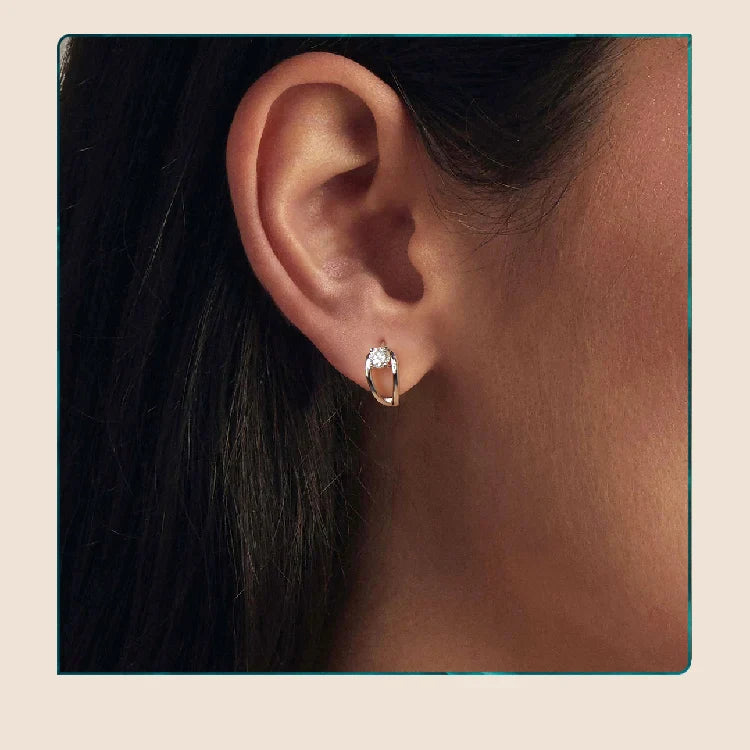 0.3CT Moissanite Double Layer Huggie Hoop Earrings D Color VVS1 Round Cut