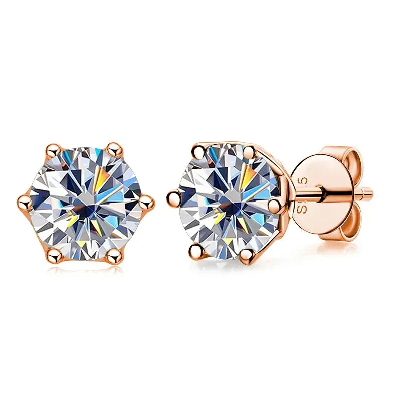 0.5-1ct D Color Moissanite Stud Earrings 925 Sterling Silver Gold Plated