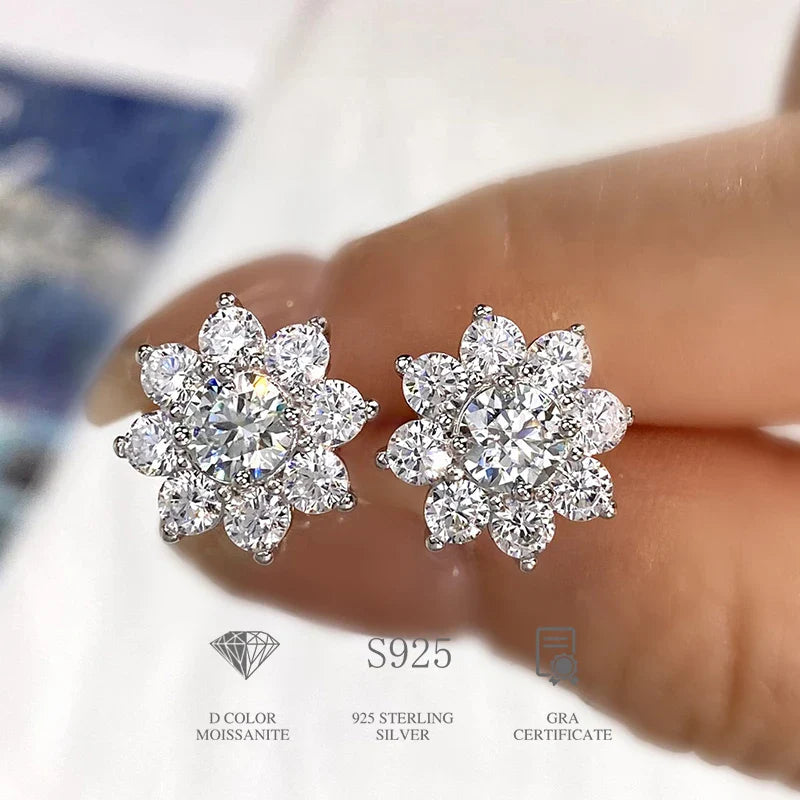 0.5 Ct Moissanite Flower Stud Earrings 925 Sterling Silver Solitaire Wedding