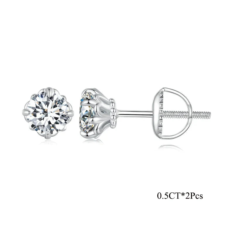 0.5/1ct D Color VVS1 Moissanite Stud Earrings S925 Sterling Screw Back