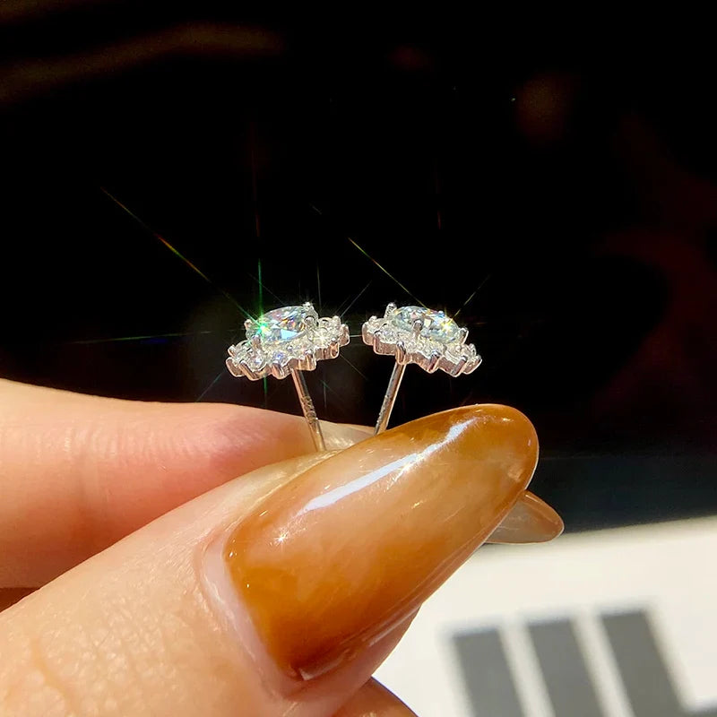 0.5ct Moissanite Halo Sunflower Stud Earrings 925 Sterling Silver Women