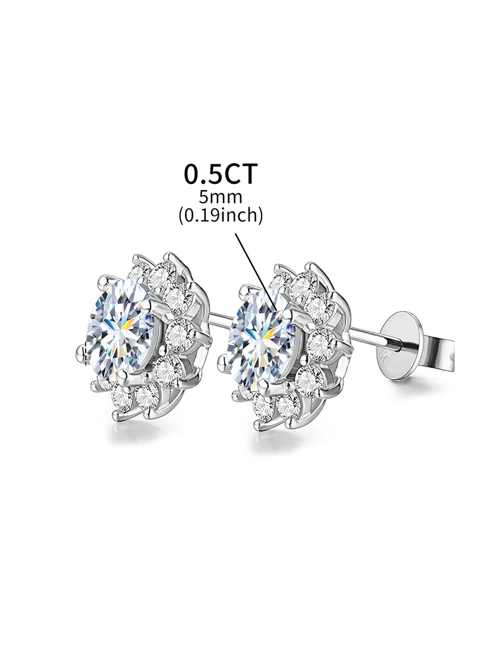 0.5ct Moissanite Halo Sunflower Stud Earrings 925 Sterling Silver Women