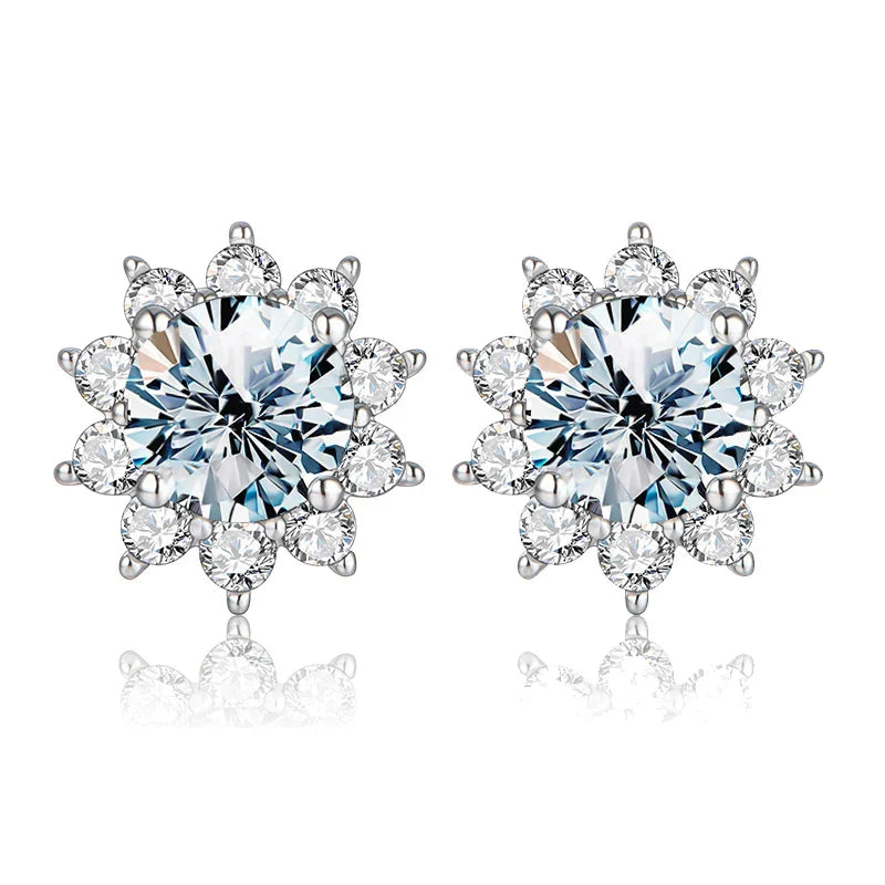 0.5ct Moissanite Halo Sunflower Stud Earrings 925 Sterling Silver Women