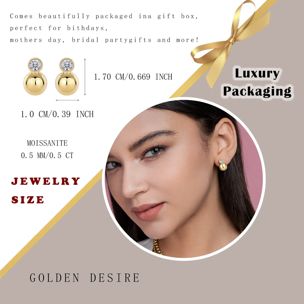 0.5ct x2 Moissanite Orb Stud Earrings S925 Sterling Silver 18K Gold Plated
