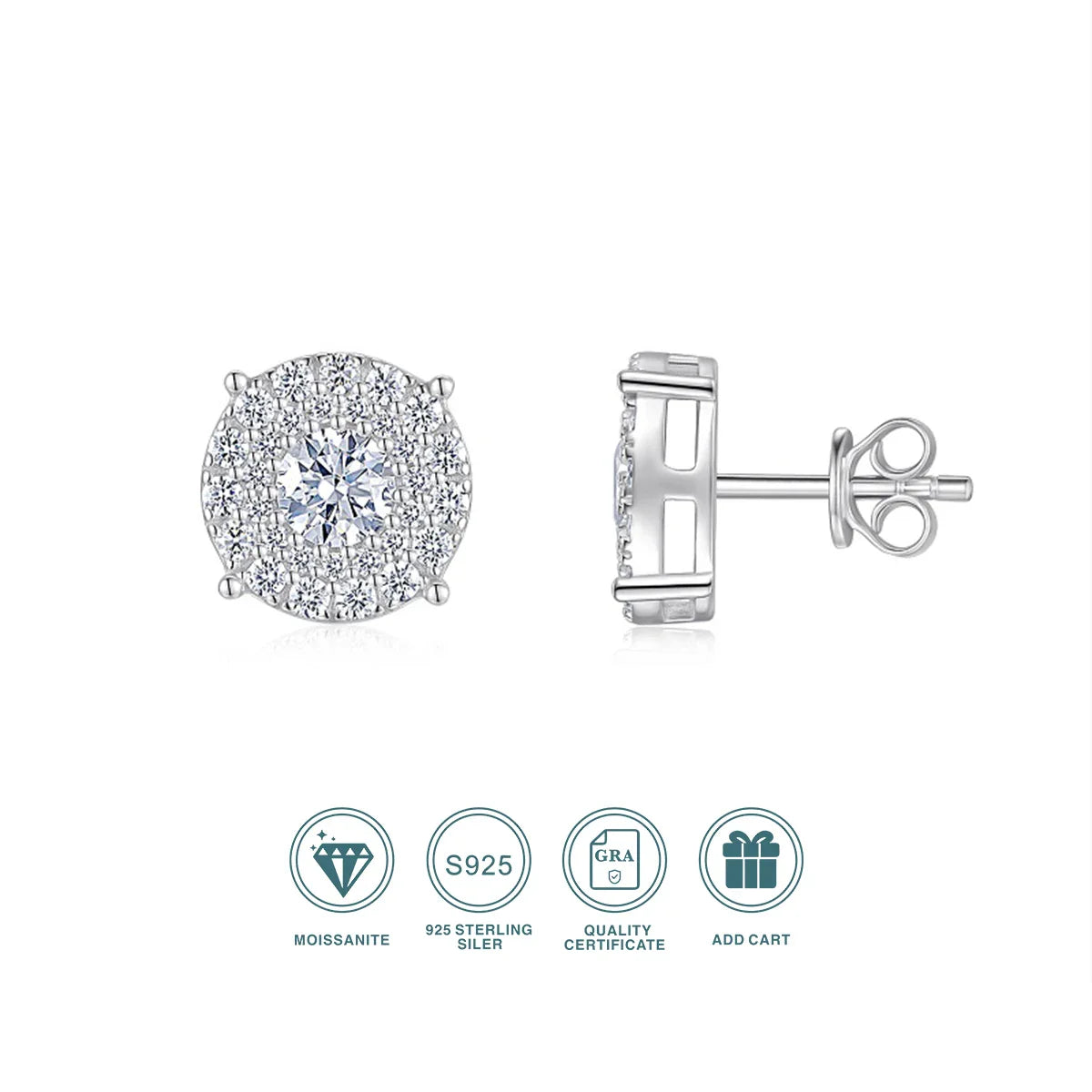 0.5Ct Moissanite Stud Earrings 925 Sterling Silver 18K Gold Plated Hypoallergenic