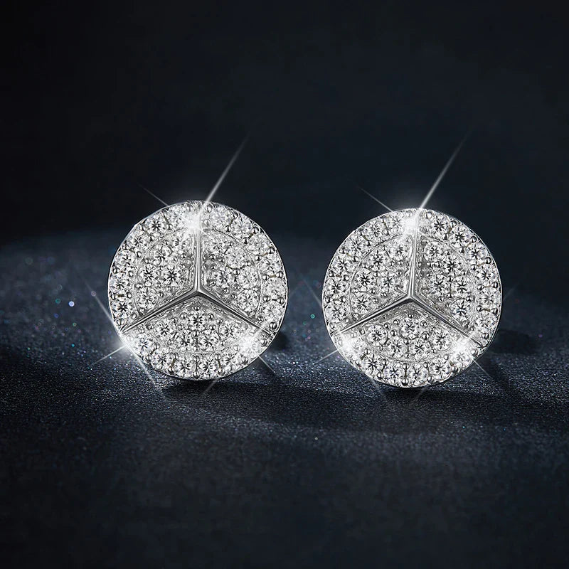 0.8ct Round Star Cut Moissanite D Color Halo Rhodium 925 Sterling Silver Studs