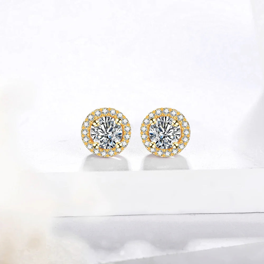 1 Carat D Color Moissanite Stud Earrings 18K Gold Plated 925 Silver