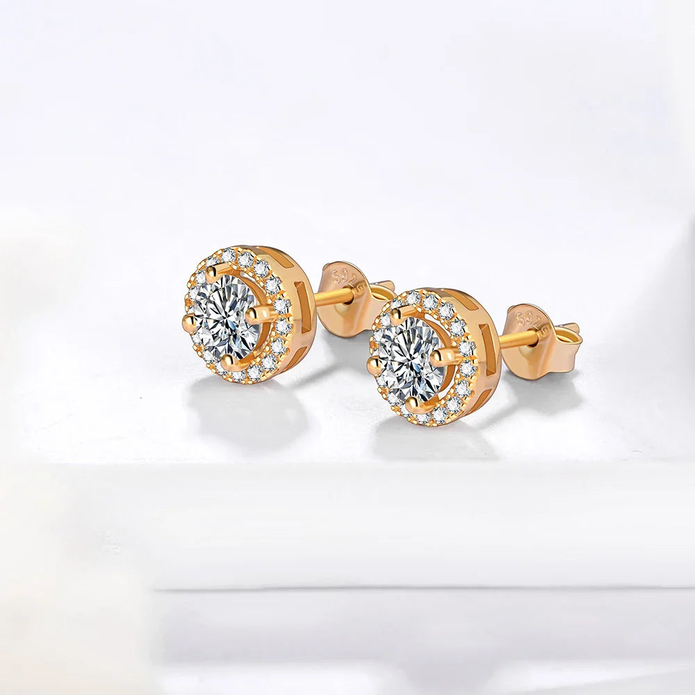1 Carat D Color Moissanite Stud Earrings 18K Gold Plated 925 Silver