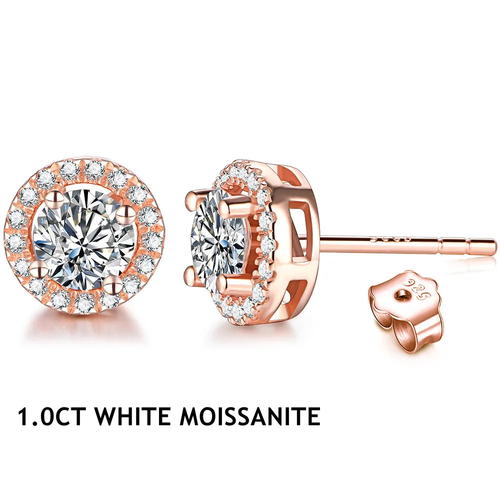 1 Carat D Color Moissanite Stud Earrings 18K Gold Plated 925 Silver