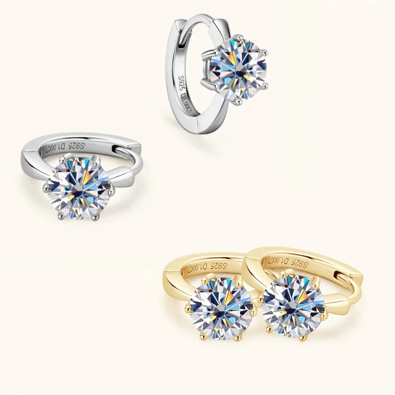 1 Carat Moissanite Stud Earrings 925 Sterling Silver Six-Prong Wedding Gift