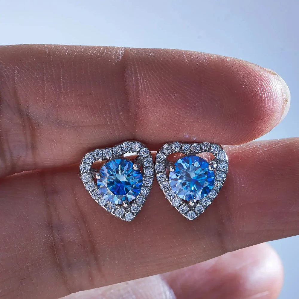 1 Ct 6.5mm Pink Moissanite Heart Stud Earrings 925 Sterling Silver