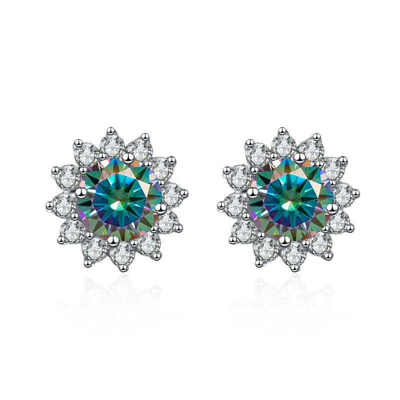 1 Ct D Color Moissanite Earrings 925 Sterling Silver Sunflower Studs For Women Wedding