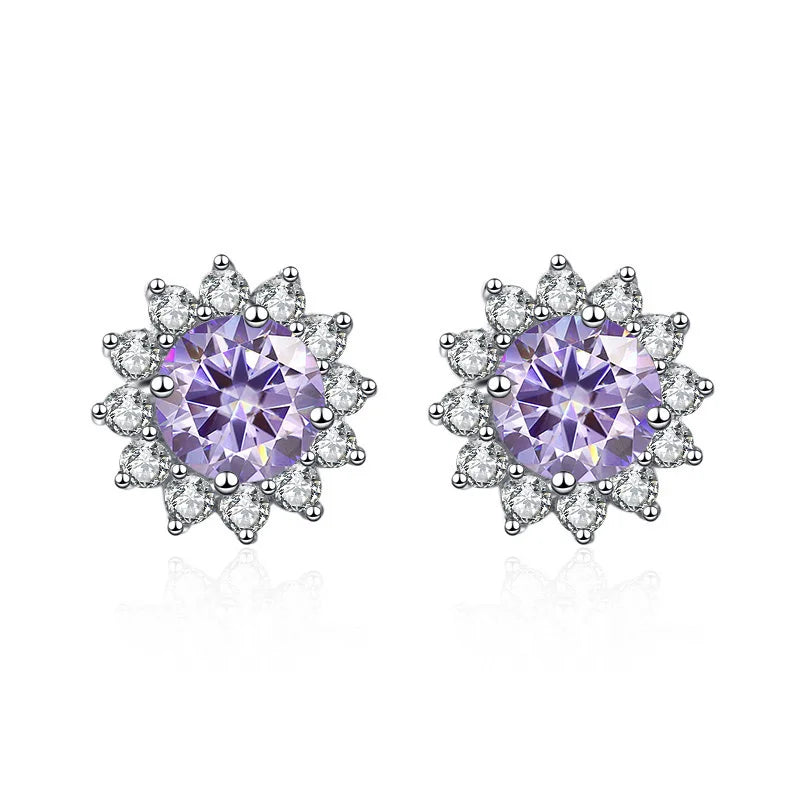 1 Ct D Color Moissanite Earrings 925 Sterling Silver Sunflower Studs For Women Wedding