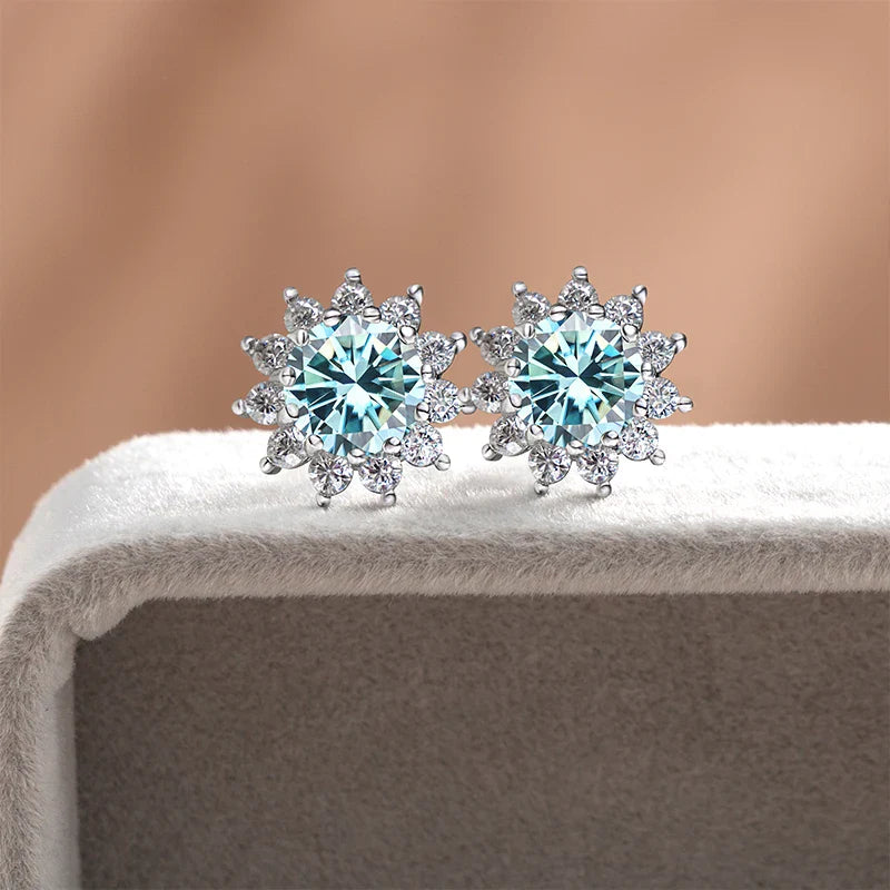 1 Ct D Color Moissanite Earrings 925 Sterling Silver Sunflower Studs For Women Wedding