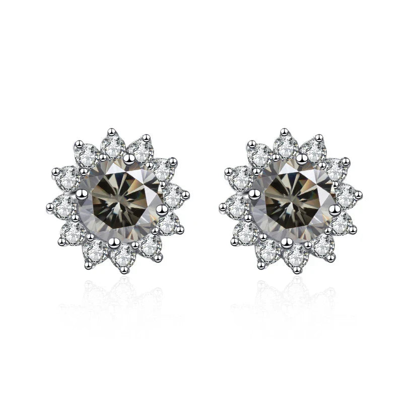 1 Ct D Color Moissanite Earrings 925 Sterling Silver Sunflower Studs For Women Wedding