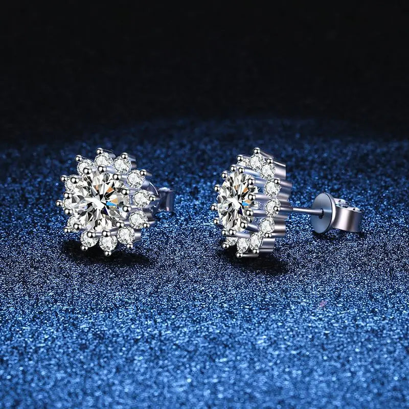 1 Ct D Color Moissanite Earrings 925 Sterling Silver Sunflower Studs For Women Wedding