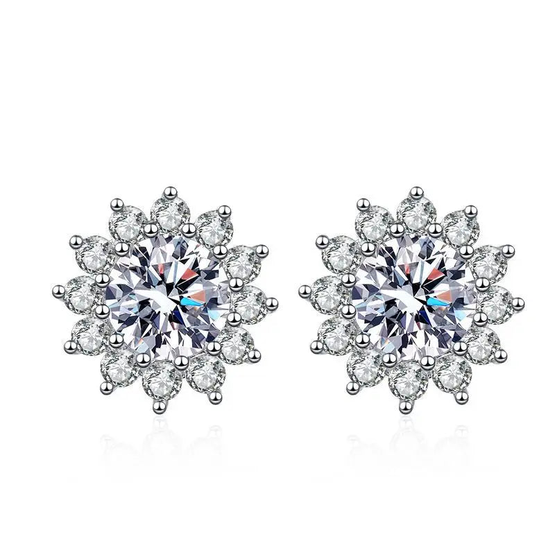 1 Ct D Color Moissanite Earrings 925 Sterling Silver Sunflower Studs For Women Wedding