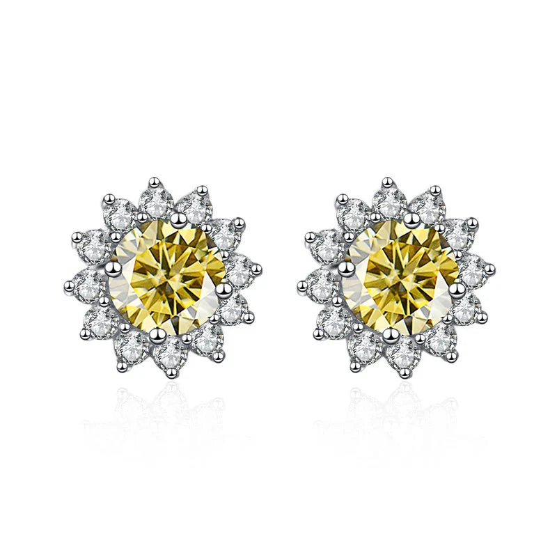 1 Ct D Color Moissanite Earrings 925 Sterling Silver Sunflower Studs For Women Wedding
