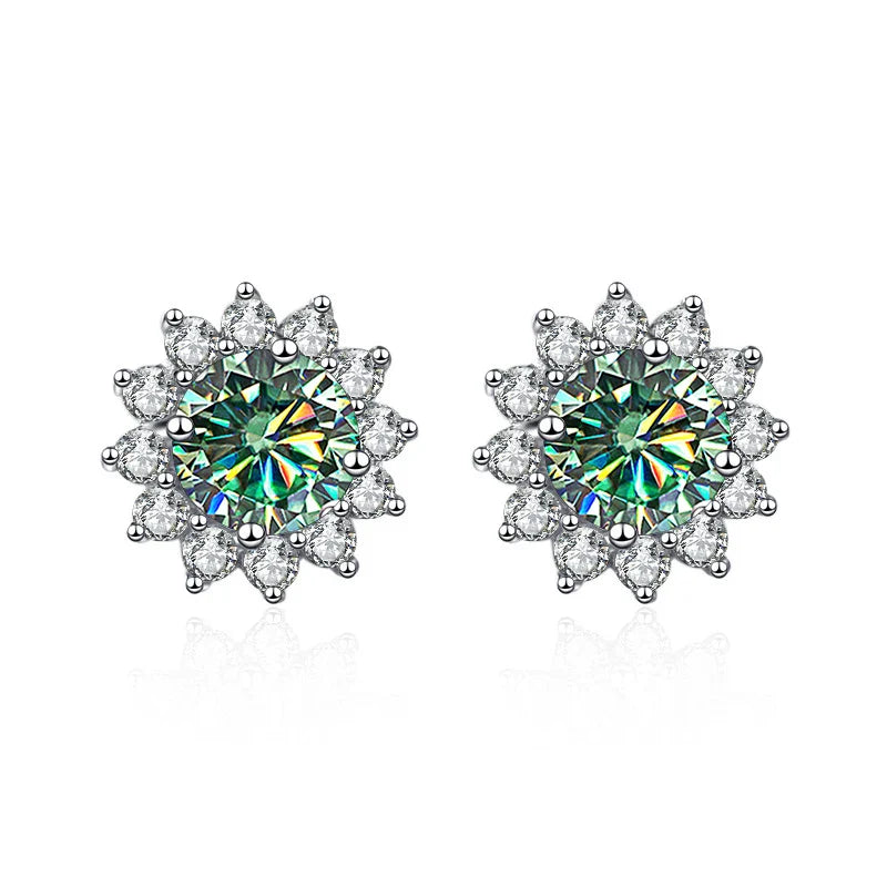 1 Ct D Color Moissanite Earrings 925 Sterling Silver Sunflower Studs For Women Wedding