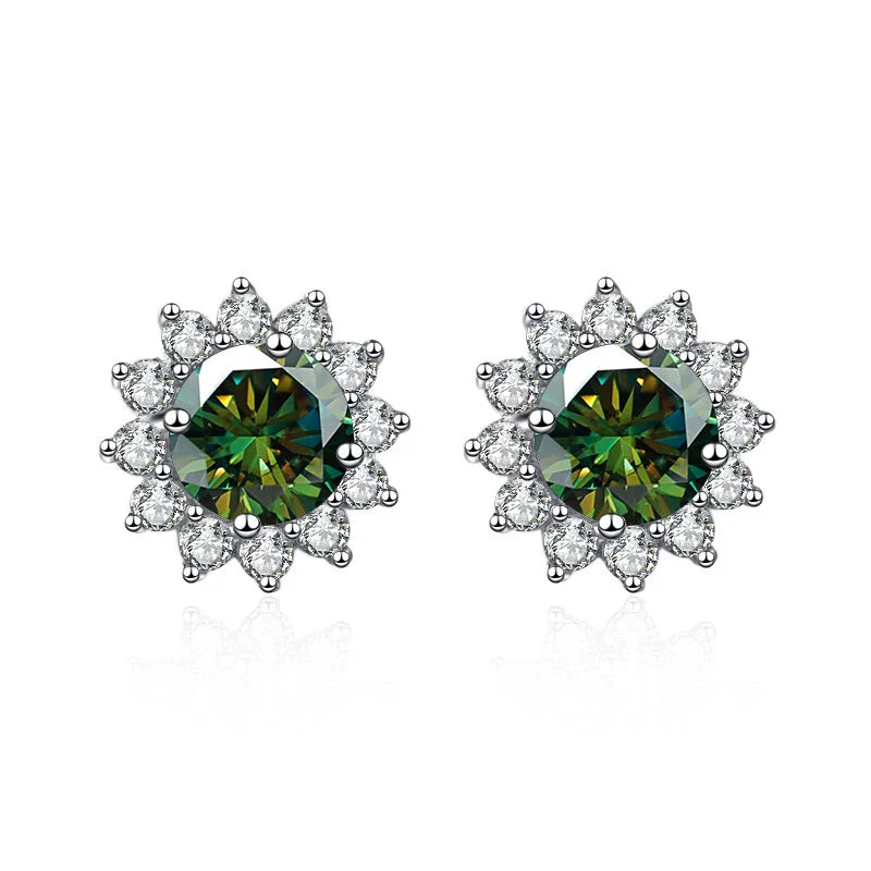 1 Ct D Color Moissanite Earrings 925 Sterling Silver Sunflower Studs For Women Wedding