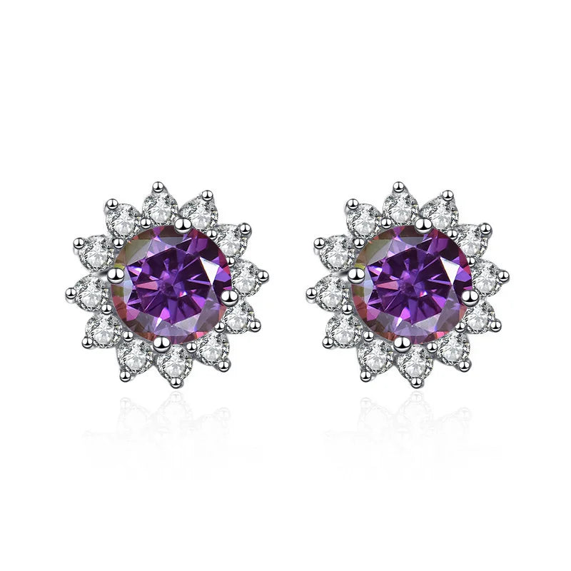 1 Ct D Color Moissanite Earrings 925 Sterling Silver Sunflower Studs For Women Wedding