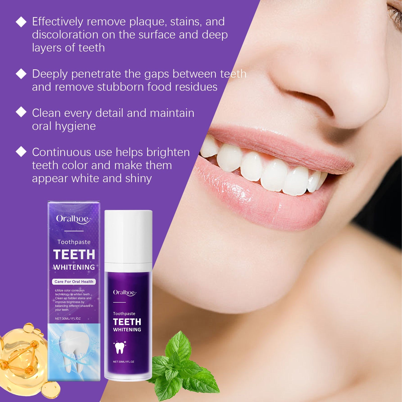 Purple Toothpaste Gently Cleans Odors, Dirt And Brightening Teeth Daily Hygiene Care Toothpaste