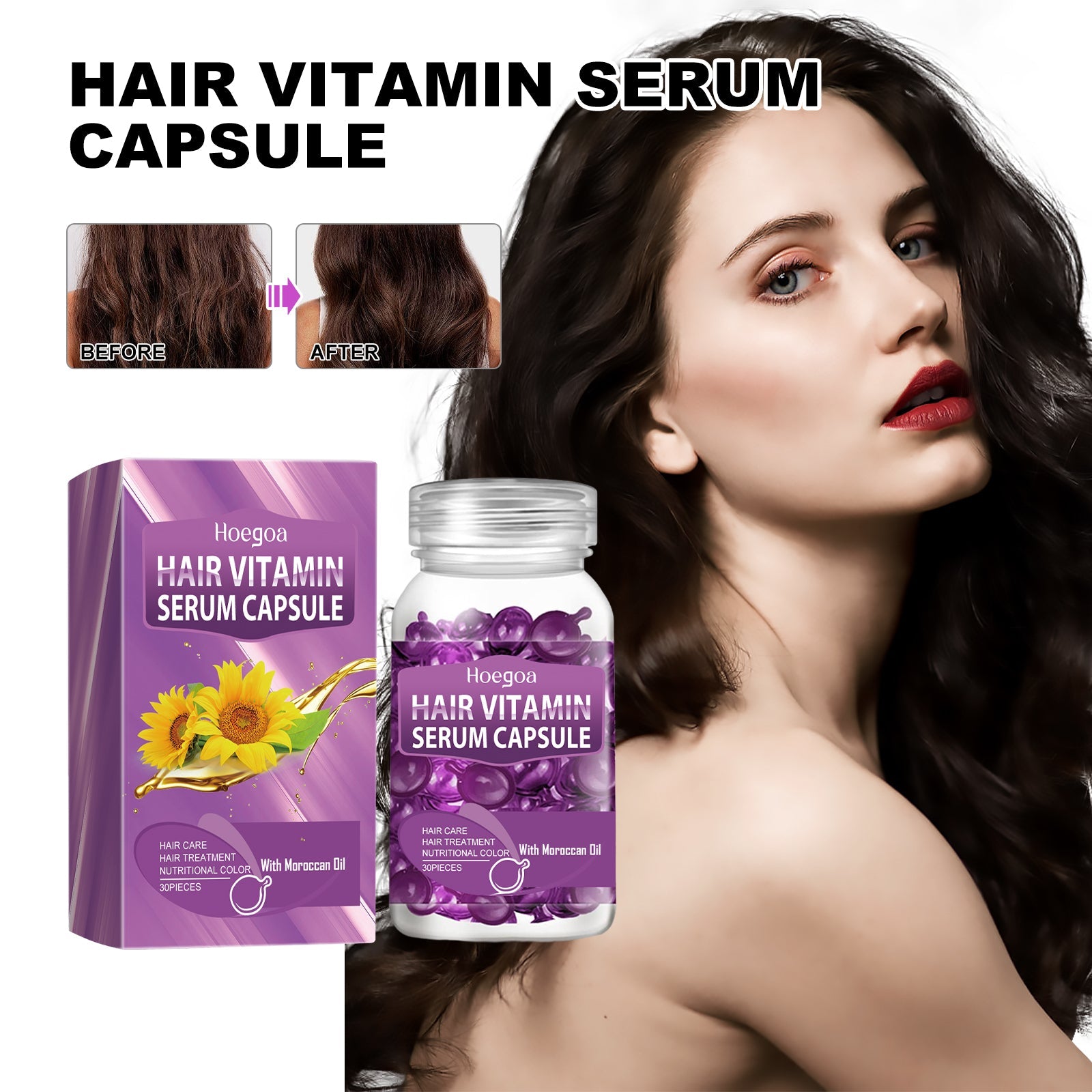 Purple Hair Essential Oil Care Capsules, Improves Dry Hair Knotting And Broken Dandruff Cleaning