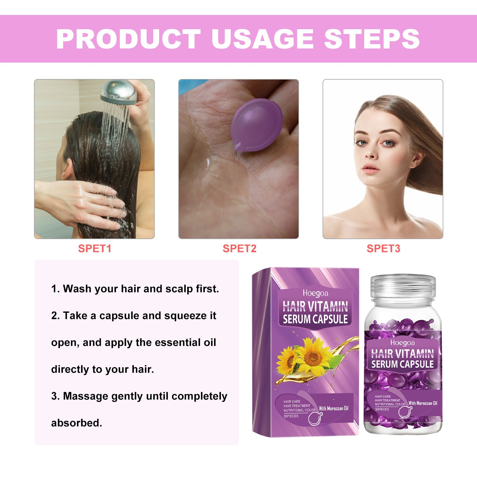Purple Hair Essential Oil Care Capsules, Improves Dry Hair Knotting And Broken Dandruff Cleaning