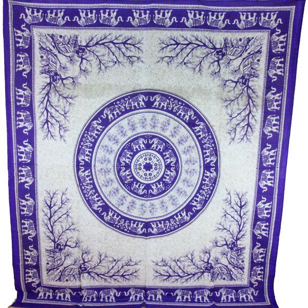 Purple Tigers And Elephants Mandala Tapestry Wall Art