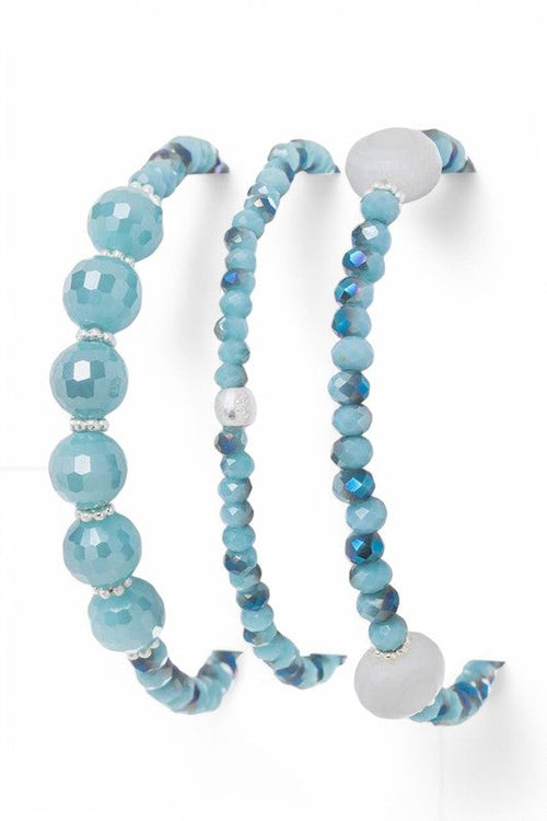 Purple Mixed Bead 3pc Stretch Bracelet Set For Women