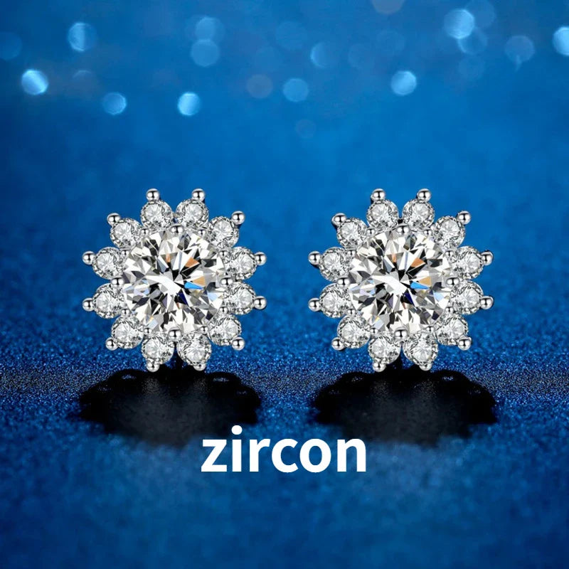 1 Ct D Color Moissanite Earrings 925 Sterling Silver Sunflower Studs For Women Wedding